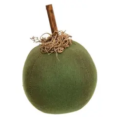5 Inch Decorative Fabric Pumpkin with Moss and Wooden Stem Fall Harvest Accent for Tabletop Green