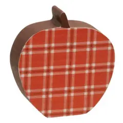 Wood Apple Mini Chunky Sitter with Plaid Print and Freestanding Design