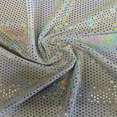 1 Yard Glued Hologram Sequin Stretch Velvet Fabric 60 Inches Width White Silver