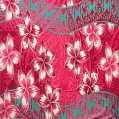 1 Pieces Plumeria Double Border Polyester Sarong, Tropical Beach Wrap 70" x 44.5" Hot Pink