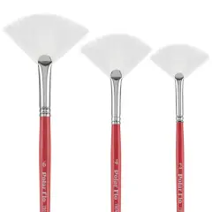 Creative Mark Polar Flo Professional Watercolor Brushes - Assorted Fan Set of 3 - Short Handle, Nickel-Plated Seamless Ferrule - Art Paint Brushes for Acrylic Painting, Watercolor, Gouache, and More