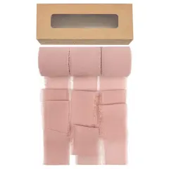 Wrapables Fringe Chiffon Ribbons, 1.5 Inch x 7 Yd Frayed Edges Chiffon Ribbons for Wedding Invitations, Bridal Bouquet, Gift Wrapping, DIY Arts & Crafts (Set of 3), Dusty Rose