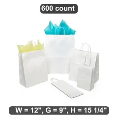 Plain White Kraft Shopping Bag 12" x 9" x 15 1/4"
