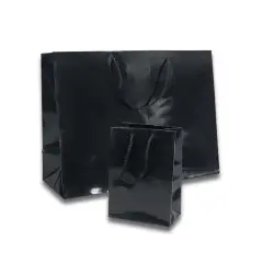 Bold and Glossy Mini Euro Totes 9 3/4'' x 4'' x 7 3/4'' for Gift Wrapping Black