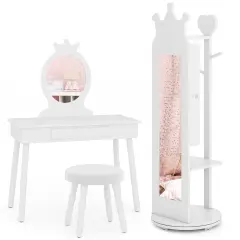 MDF Vanity Set with Full-Length Mirror, Jewelry Armoire and Stool White