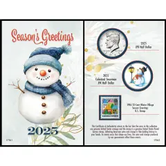 2025 Snowman Coin and Stamp Collectible JFK Greeting Card