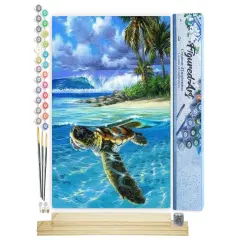 Figured'Art Paint by Numbers for Adults Relaxing Turtle 16"x20" - Craft Art Painting Rolled Canvas with DIY wooden frame