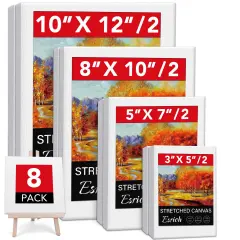 Stretched Canvases for Painting, 8PCS Multi Pack Canvas 3x5&rdquo;, 5x7&rdquo;, 8x10&rdquo;, 10x12&rdquo;(2 of Each), Acid-Free Wood Frame Blank Canvas, Art Canvas Pre Primed for Acrylic, Oil Painting, Tempera Paintings.