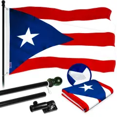 G128 - 6 Feet Tangle Free Spinning Flagpole (Black) Puerto Rico Flag Brass Grommets Embroidered 3x5 ft (Flag Included) Aluminum Flag Pole