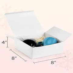 12 Pieces 8x8x4 Inches Gift Boxes White Paper Gift Boxes with Lids for Gifts, Wedding Present, Bridesmaid Proposal Box, Birthday Party Favor, Easy Assemble Box with 66ft Twine
