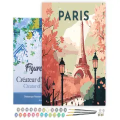 Figured'Art Paint by Numbers for Adults with Frame Travel Poster Paris 2 16"x20" - Craft Art Painting DIY Kit Canvas Already Stretched on a Wooden Frame