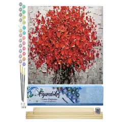 Figured'Art Paint by Numbers Kit for Adults Abstract Red Flowers 16"x20" - Craft Art Painting Rolled Canvas with DIY wooden frame