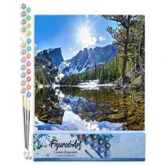 Figured'Art Paint by Numbers Kit for Adults Mountain and River 16"x20" - Craft Art Painting DIY Kit Rolled Canvas without frame
