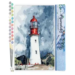 Figured'Art Paint by Numbers for Adults Lighthouse under a Cloudy Sky 16"x20" - Craft Art Painting DIY Kit Rolled Canvas without frame