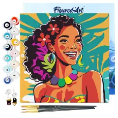 Figured'Art Mini Paint by Numbers Kit for Adults with Frame Islander Beauty Pop Art Small format 8"x8" - Craft Art Painting DIY Canvas Already Stretched on a Wooden Frame