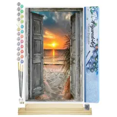 Figured'Art Paint by Numbers Kit for Adults Door to the beach 16"x20" - Craft Art Painting Rolled Canvas with DIY wooden frame