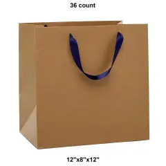 Durable Kraft Euro Tote 12" x 8" x 12" with Satin Ribbon Handles Navy