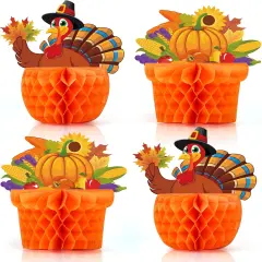 4 Pack Large Thanksgiving Honeycomb Turkey Centerpiece