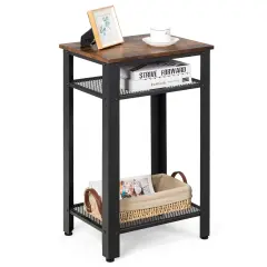 Costway 3-Tier Industrial Tall Nightstand Side End Telephone Table w/ Mesh Shelves