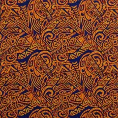 1 Yard Traditional Polynesian Tattoo Swirl Fabric 100% Cotton Light Barkcloth, 36" L x 45" W Orange