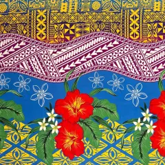 1 Yard Tapa Tribal Tattoo Hibiscus Plumeria Peachskin Fabric 45 Inch Width Blue