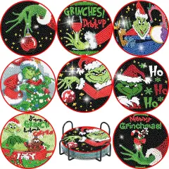 8 Pcs Christmas Diamond Painting Coasters Kits with Holder