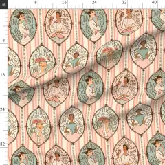 Various Fabrics by the Yard or Fat Quarter Retro Vintage Feminist Conversational Granny Chic Stripes 50S Feminism Cottagecore Grandmillennial Fashion Illustration Women Pink Blue Hat Custom Printed Fabric by Spoonflower