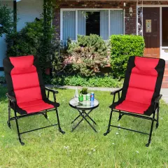 Costway 3 PCS Outdoor Folding Rocking Chair Table Set Bistro Sets Patio Furniture Red