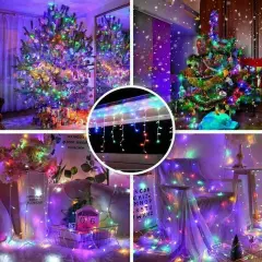 13FT LED Fairy Icicle Light String RGB Curtain Lights Christmas Party Decor Lamp
