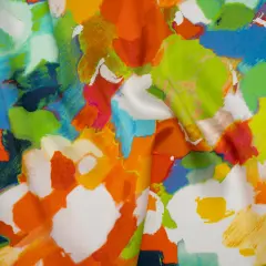 1 Yard Silk Painterly Abstract Charmeuse Made Orange, Lime & Blue 53 Inches Width
