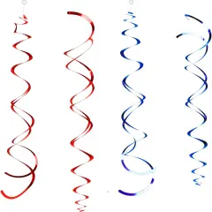 Pack of 24 Red and Blue Foil Ceiling Hanging Swirl Party Decoration