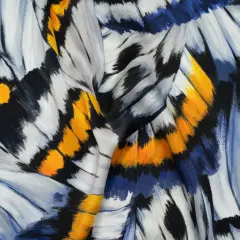 1 Yard Silk Charmeuse Butterfly Wing Print Italian Made Golden, Yellow & Navy Gray, 53 Inches Width