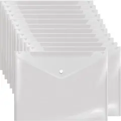 Poly Envelope 12 Pcs Document Envelopes with Snap Button Quality Clear Document Folder for A4 Size (&lrm;Clear)