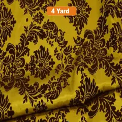 60" Wide Damask Flocking Taffeta Fabricfor Curtains Apparel and Decor Yellow Damask