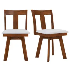 Walnut White Rubber Wood Swivel Dining Chairs Set of 2 with Fabric and 360 Rotation