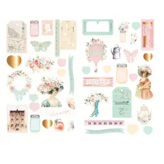 Peach Tea Collection Chipboard Stickers - 44 pcs w foil details