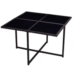 9-Piece Brown PE Rattan Dining Set with Cushions & Tempered Glass Table