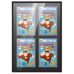 Comic Book Frame with Mat for 4 Graded Comics - Black Wood Comic Frame With Black Mat for 8.125x13 Comics - 20.75x30.5 Frame Size