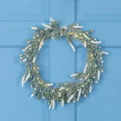 Northlight Pre-Lit Battery Operated White Lavender Spring Wreath - 16" - Clear LED Lights Green
