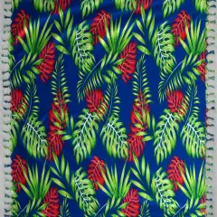 72" L x 45" W All Over Split Leaves Rayon Sarong with Fringes Royal