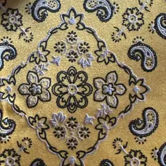 1 Yard Stretch Nylon Spandex Fabric with Bandana Design Foil for Dancewear Swimwear 60" Width Yellow Silver
