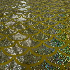 1 Yard Stretch Jumbo Foggy Foil Shell Hologram Nylon Spandex Fabric 58/60&rdquo; Width Yellow Gold