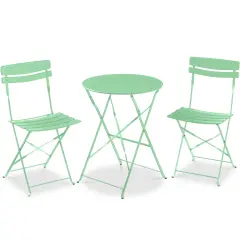 Best Choice Products 3-Piece Small Bistro Set, Folding Patio Furniture Set of 2 Chairs and Table Mint Green