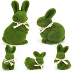 10" & 5" Moss Easter Bunny Decor &ndash; Set of 5 Faux Green Rabbits