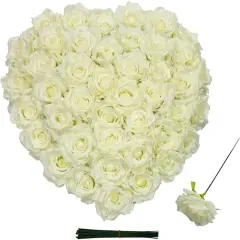36 Pcs White Rose Heads Artificial Flowers