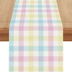 Linen Buffalo Check Plaid Spring Table Runner 72 Inches Long Farmhouse Spring Summer Easter Table Decoration for Home Kitchen Dining Room