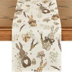 Bunny Rabbit Eucalyptus Eggs Carrots Easter Table Runner, Seasonal Spring Kitchen Dining Table
