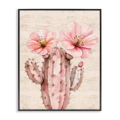 Stupell Industries Pastel Cactus with Blooms Framed Giclee Wall Art Design by Lettered and Lined