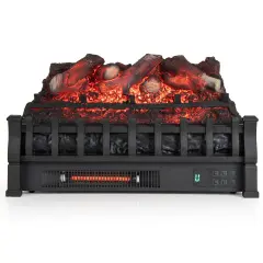Black Infrared Quartz Electric Fireplace with Adjustable 3D Flame Colors and Overheat Protection