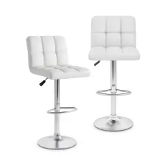 Modern Bar Stools Set of 2 with Back Support, Heavy-Duty Metal Base, Footrest, and Adjustable Height White
